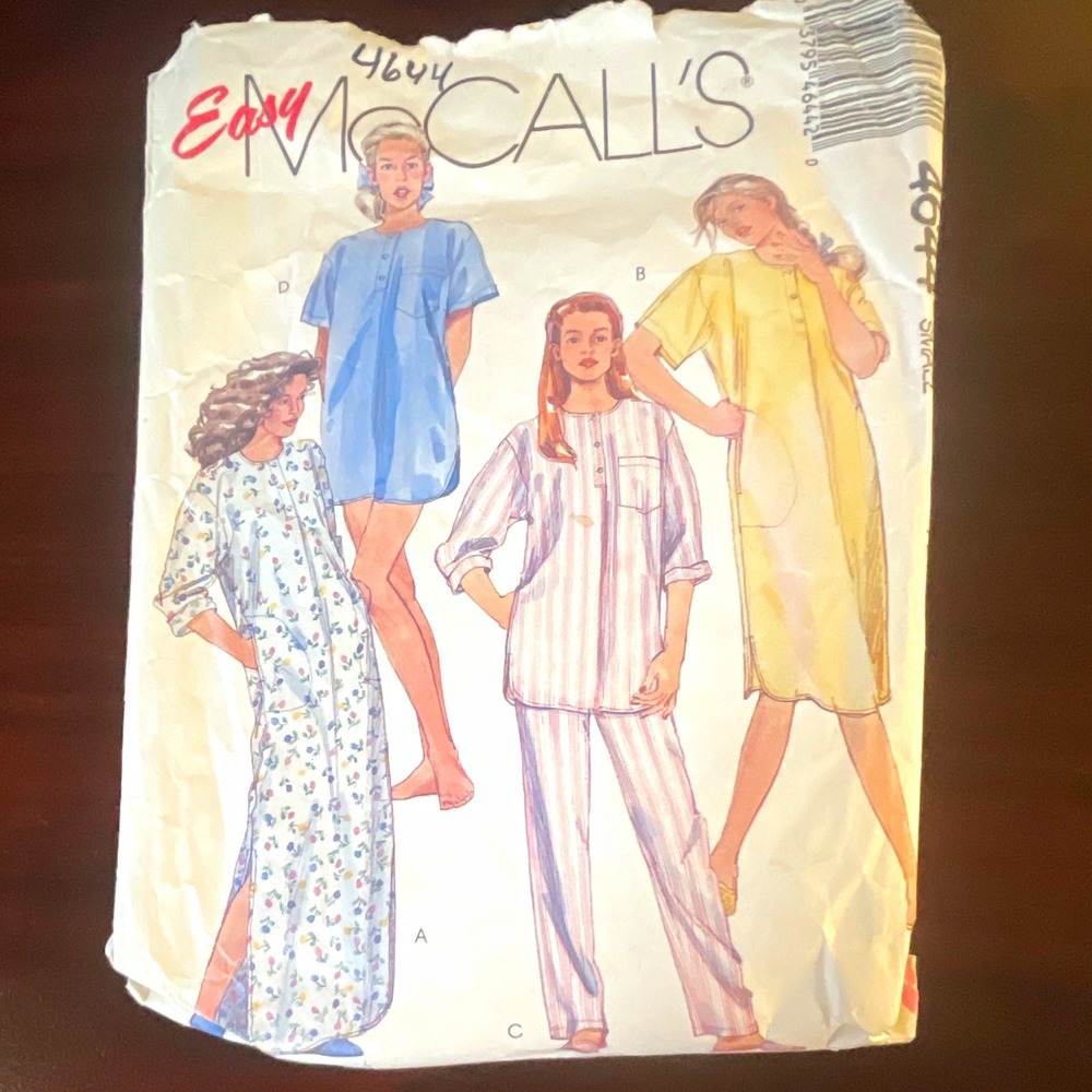McCall's 4644 VTG 1980s Sewing Pattern Misses Nightgown Pajamas Slippers CUT
